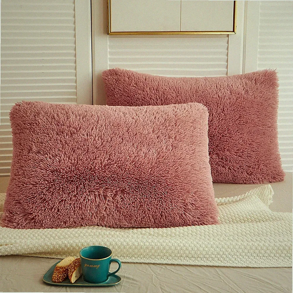 2 Pack Plush Faux Fur King Pillow Shams 20x36