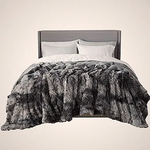 Bedsure Faux Fur King Size Blankets for Bed Grey - Tie-dye Fuzzy Fluffy Soft Big