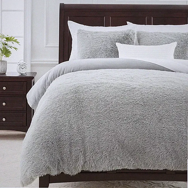 Chanasya Fuzzy Faux Long Fur Duvet Cover Set - 3-Piece Set