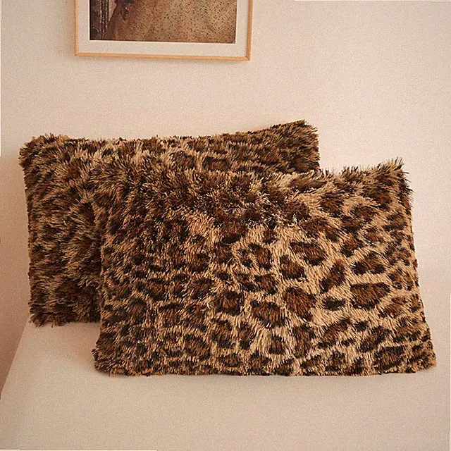 Cheetah Print Faux Fur Fluffy Pillowcases, Plush Shaggy Soft Long Pillow Cove...