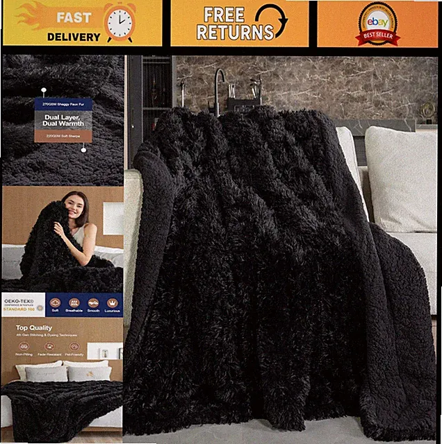 Cozy Twin Faux Fur Blanket 60x80" - Soft Fluffy Sherpa Throw for Sofa & Bed