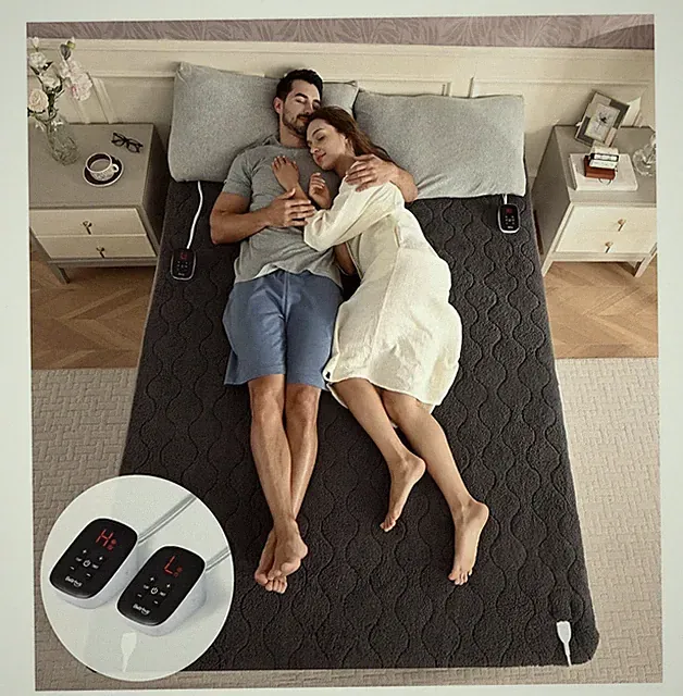 Electric Heated Mattress Pads Size Dual Controllers 78”×80” King Gray Sherpa