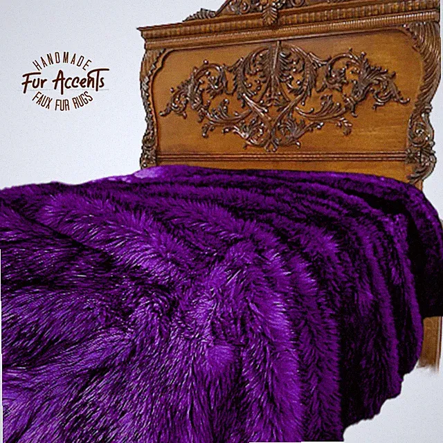 Faux Fur Bedspread, Throw Blanket, Purple Huskie Fur, Minky Lining Handmade USA