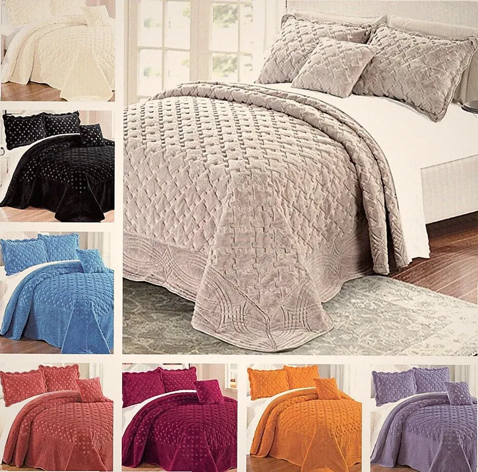 Faux Fur Quilted Tatami 4-Piece Bedspread Set – Ultra Soft for Queen/King Bed