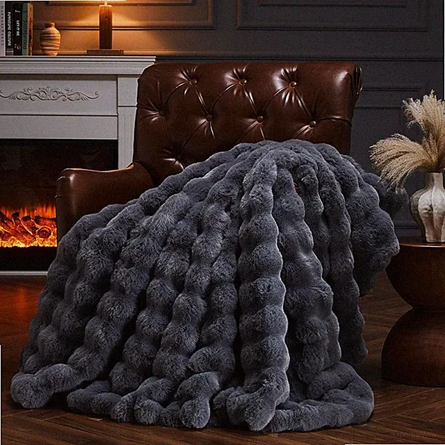 Faux Fur Throw Blanket for Couch, Fluffy Fuzzy Plush Bubble Blanket, Soft