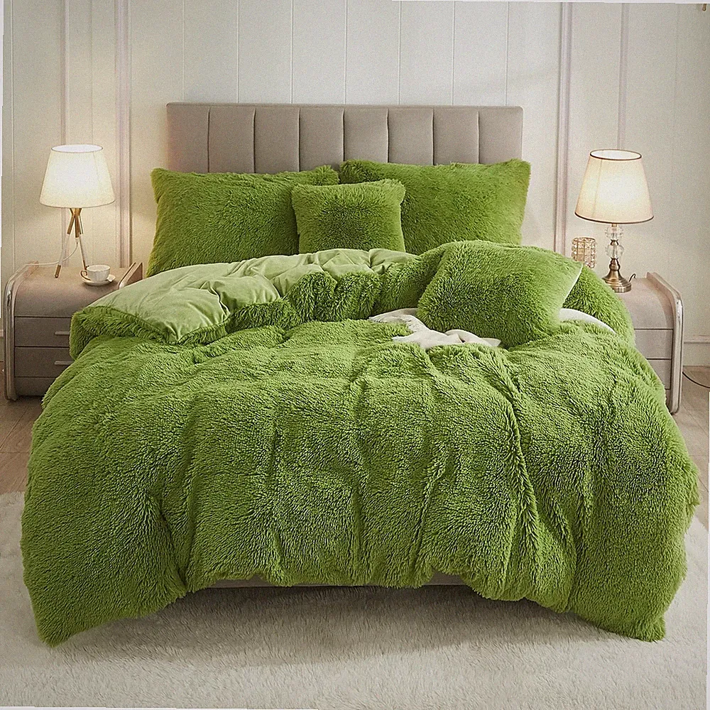 Faux Fur Velvet Fluffy Bedding Duvet Cover Set Down Comforter Quilt Cover wit...