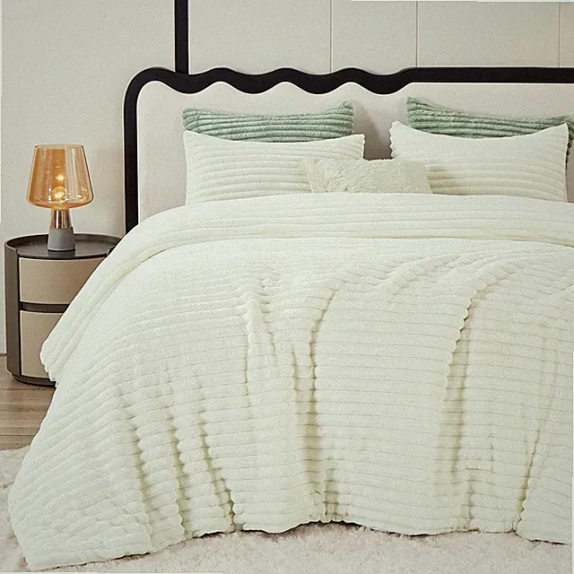 Fluffy King Size Comforter Set - Super Soft Faux Fur Cream White Comforter Ki...
