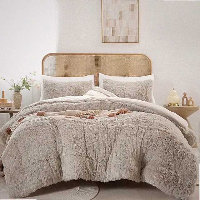 Fluffy Queen Comforter Set, Faux Fur Comforter Set Queen Size, Luxury Fuzzy B...
