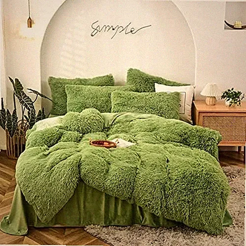 Full/Queen Shaggy Faux Fur Comforter Set 3-Piece Ultra Soft Plush Bedding