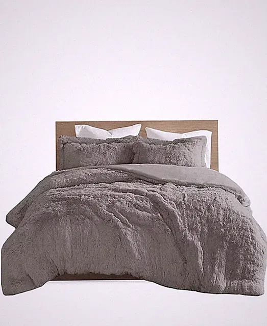 Intelligent Design Malea Shaggy Faux-Fur 2-Pc. Duvet Cover Set, Twin - Gray