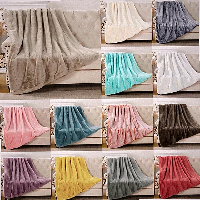 Luxurious Faux Fur Throw Blanket 800gsm Heavy Plush Soft Reversible Couch Bed