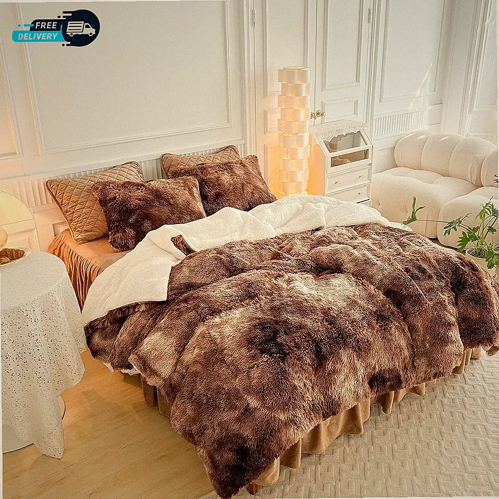 Luxury Faux Fur Shaggy Comforter Set Twin Size Plush Sherpa Reversible