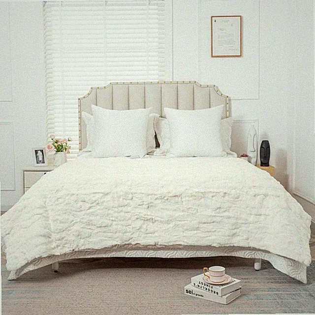 Luxury Real Rex Rabbit Fur Throw Warm Large Sofa Bedspread Blanket White 80x76in