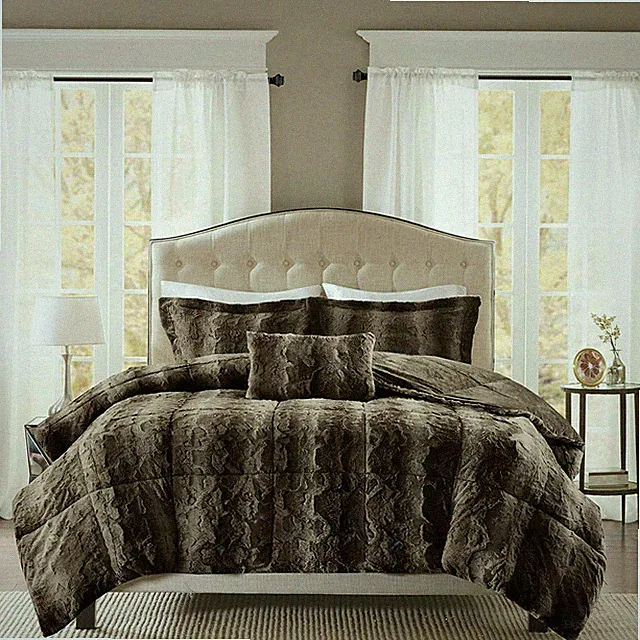 NEW! ~ COZY CHIC ULTRA SOFT LUXURY PLUSH FAUX FUR BROWN GREY CHIC COMFORTER SET