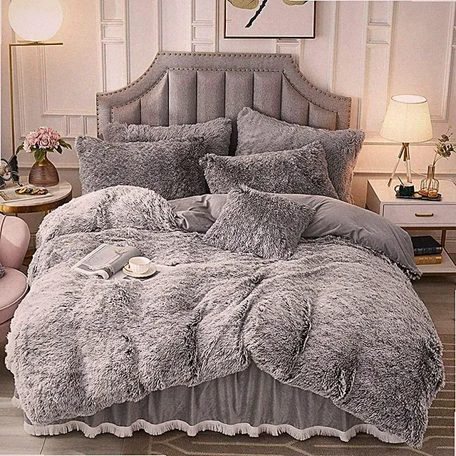 NEW! ~ SNUGGLE ULTRA SOFT COZY & FLUFFY PLUSH GREY FAUX SHAGGY FUR COMFORTER SET