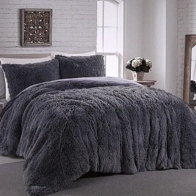 Oversized King Faux Fur Comforter Set - Extra Soft & Warm 3 Piece