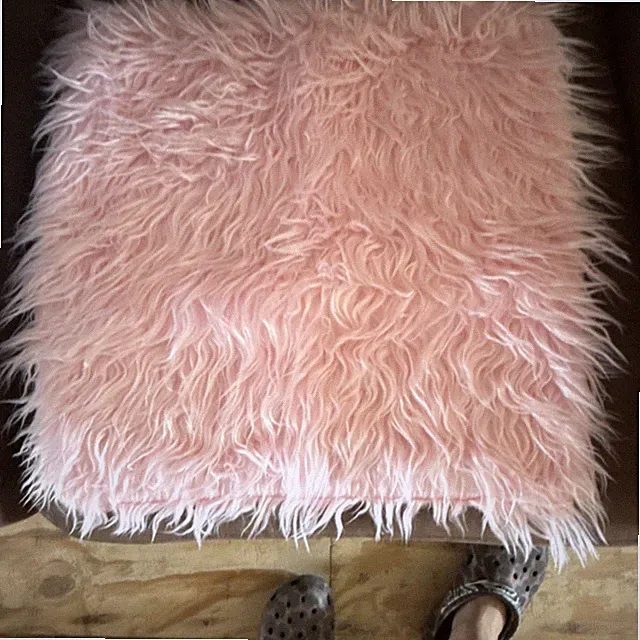 Pink Faux Fur Square Pillow Sham Zip Closure Standard Solid Contemporary