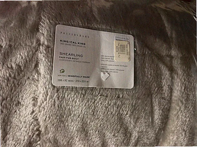Pottery Barn Faux Fur Shearling King + 2 king shams quilt Stone New w tags