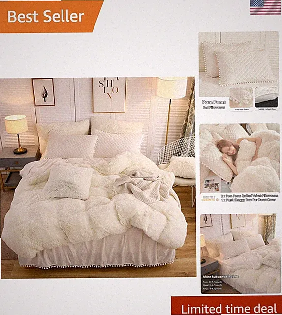 Round Comfort Luxury Bedding Set - Plush Faux Fur Duvet & 2 Pillow Shams