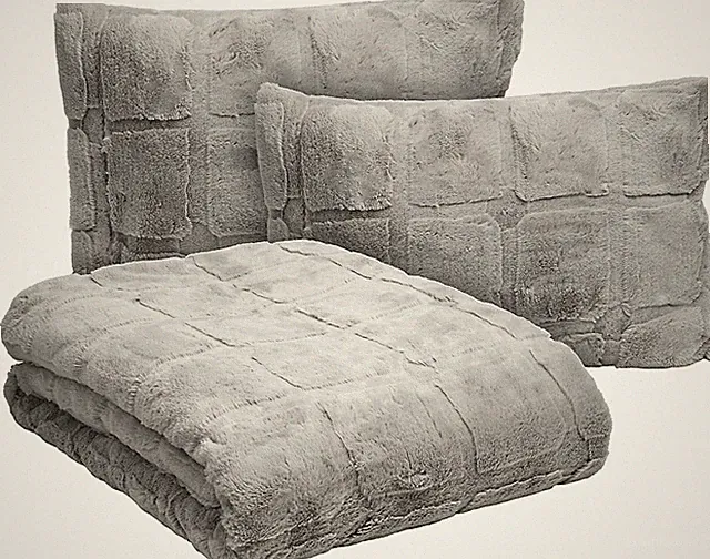 Sanctuary Squares Faux Fur Comforter Set, 3-Piece Quilted Design Luxury King Bed