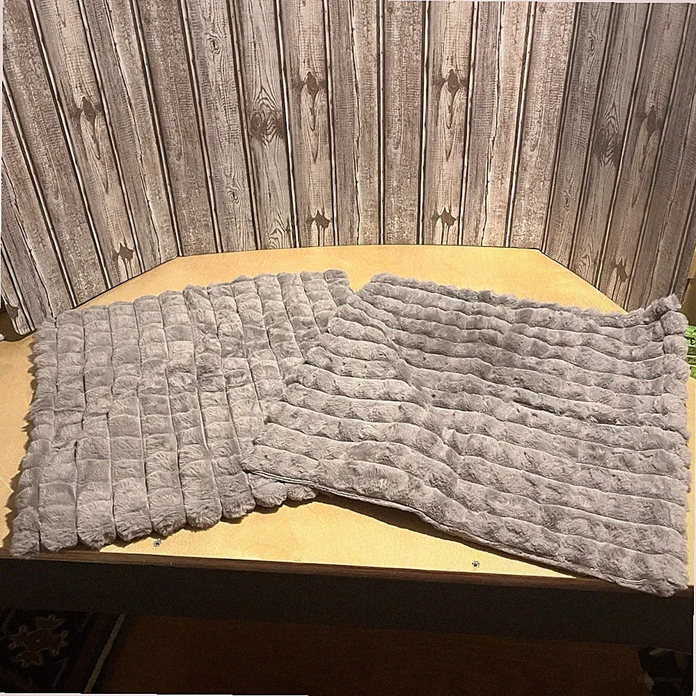 Set Of 2 Light Grey Faux Fur Pillow Shams With Zippers