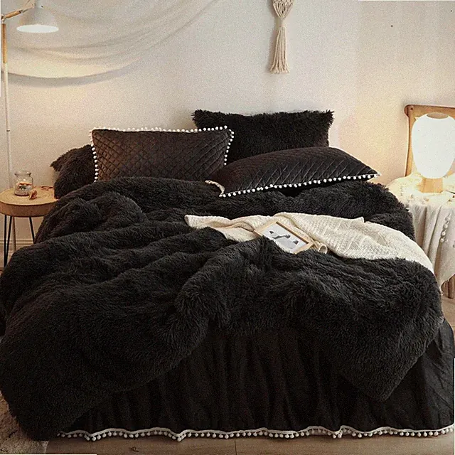 Shaggy Bla forter Cover King Set, Soft Fuzzy Faux Fur Bla Bedding