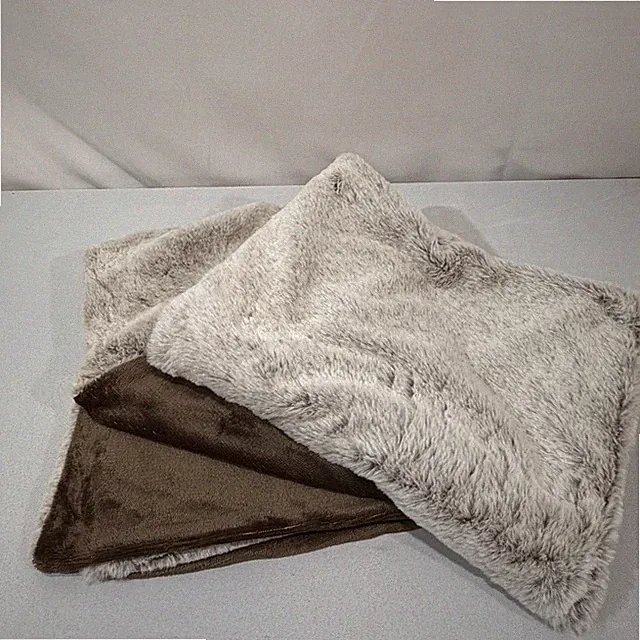 Soft Life Minky Faux Fur Pillow Shams Standard Silvery Cream Brown 20x26 Inches