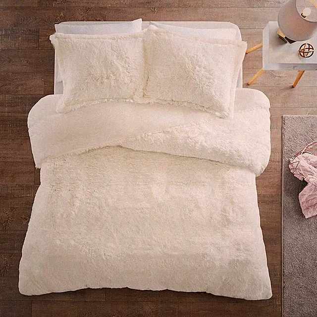 ULTRA SOFT PLUSH IVORY FAUX FUR 3pc Duvet * SET : CREAM SHAGGY BEAR HUG BEDDING