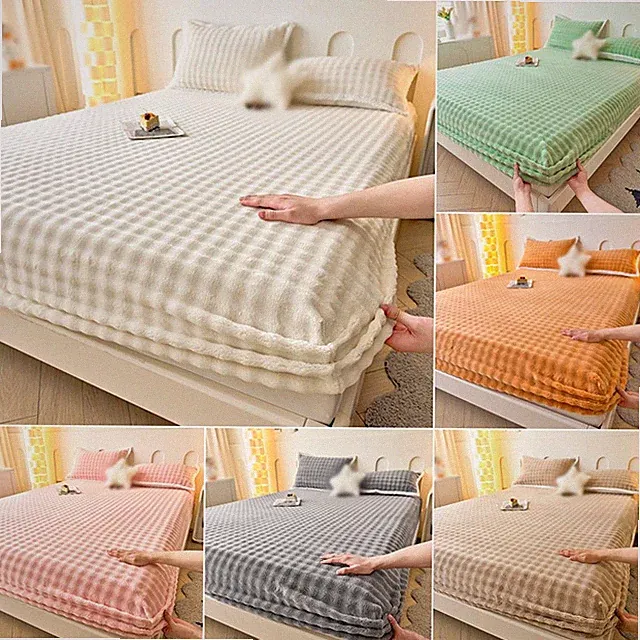 Winter Faux Rabbit Fur Fitted Sheet Thickened Elastic Mattress Protector Cover